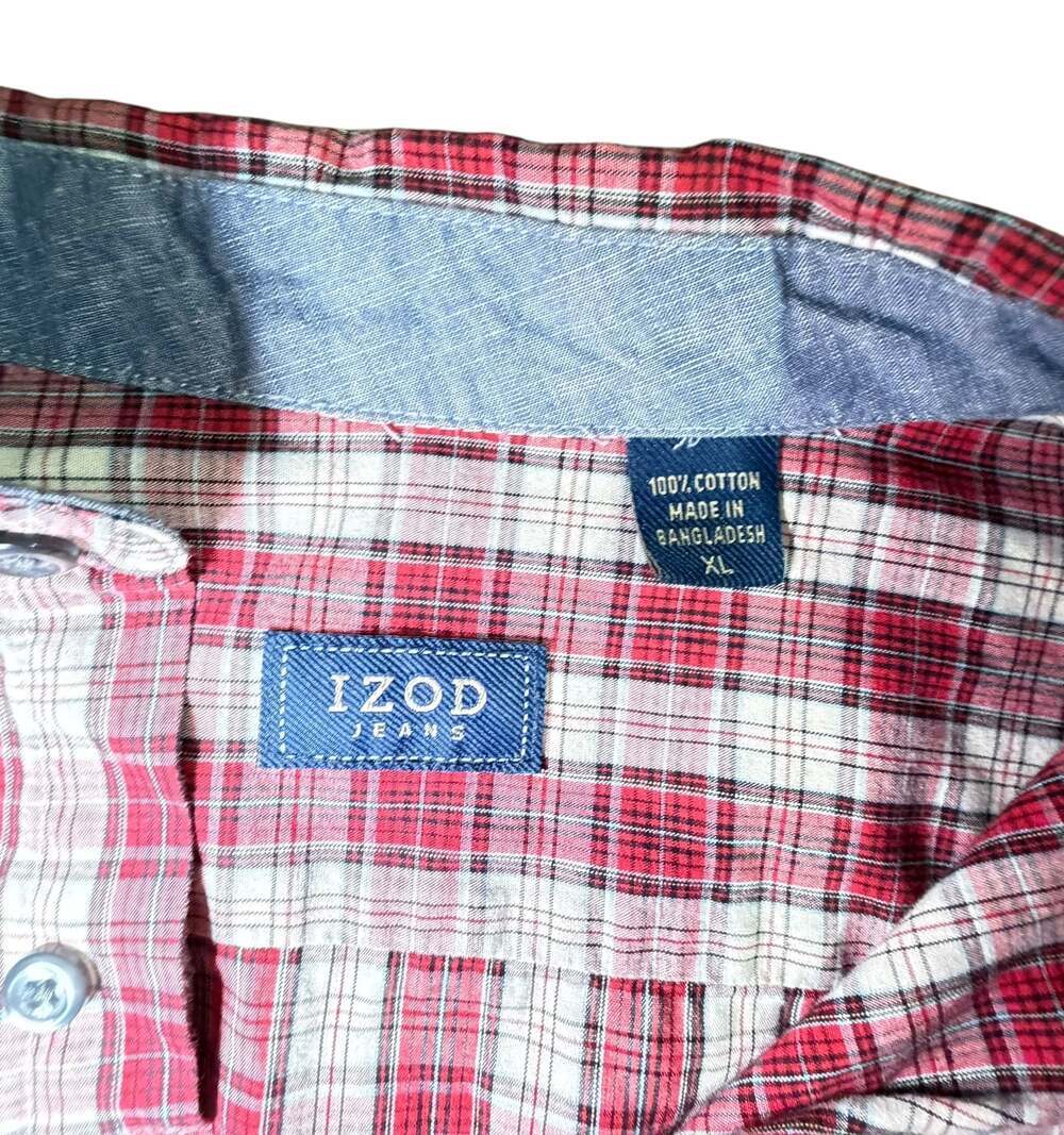 IZOD Jeans Men’s Plaid Button Down Shirt XL 100% Cotton Long Sleeve - Picture 4 of 6